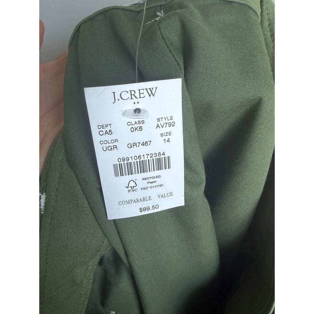 J. Crew Linen-Blend Button-Through Belted A-Line Midi Skirt Utility Green 14 NWT - Picture 7 of 9